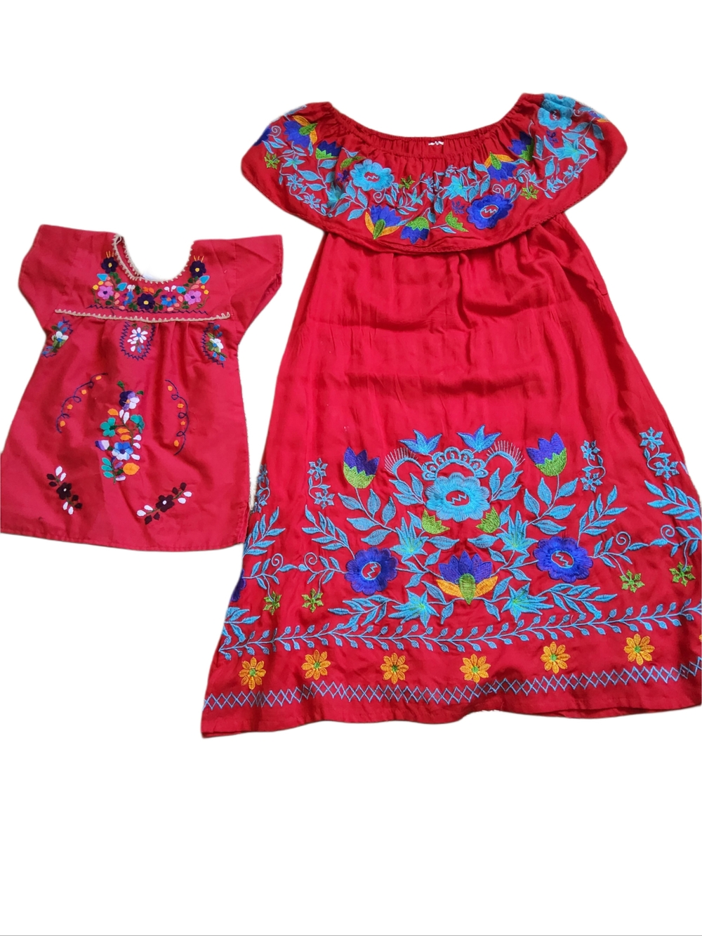 Girls Red Embroidered Mexican-Style Dress Set